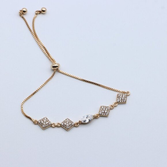 Rose Gold Adjustable Bracelet with CZ Stones, XPAB0677 - Picture 2 of 3